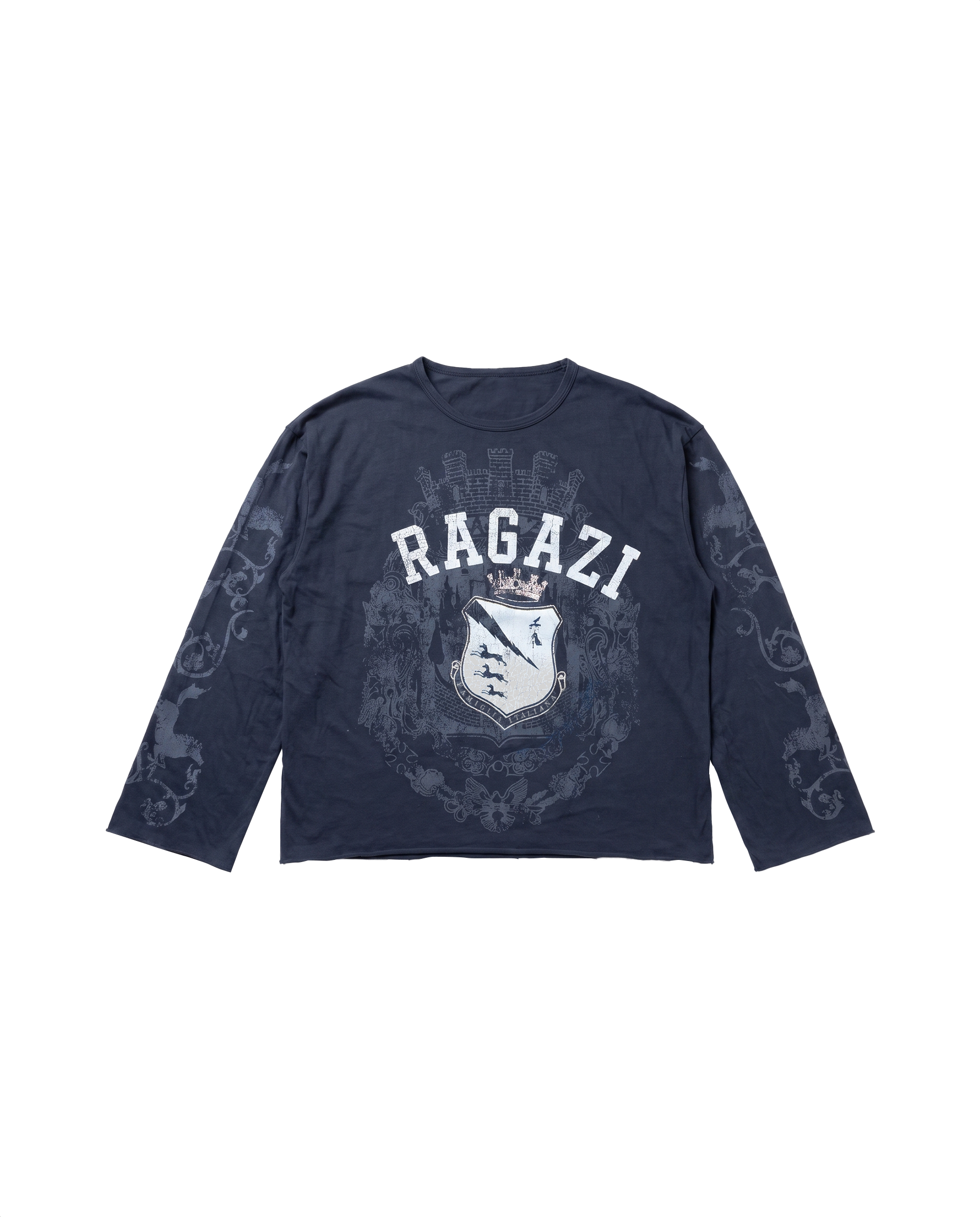 Long sleeve blu navy RAGAZI MILANO - vista frontale con stemma araldico