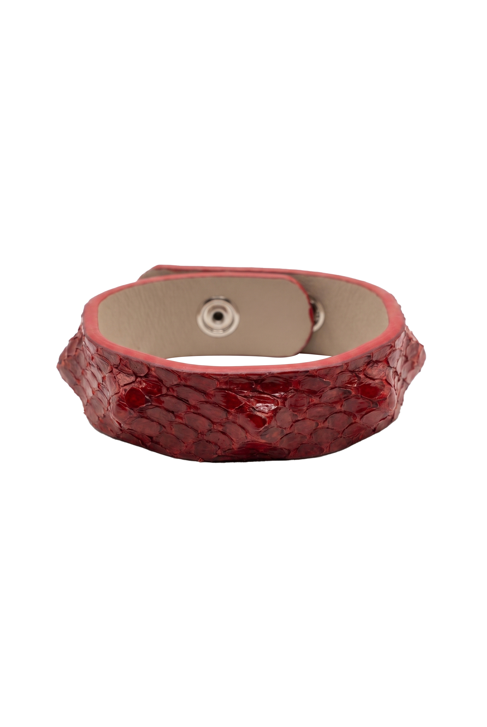 Bracciale pitone rosso lucido borchiato chiuso