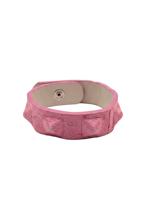 Bracciale struzzo rosa shocking borchiato chiuso
