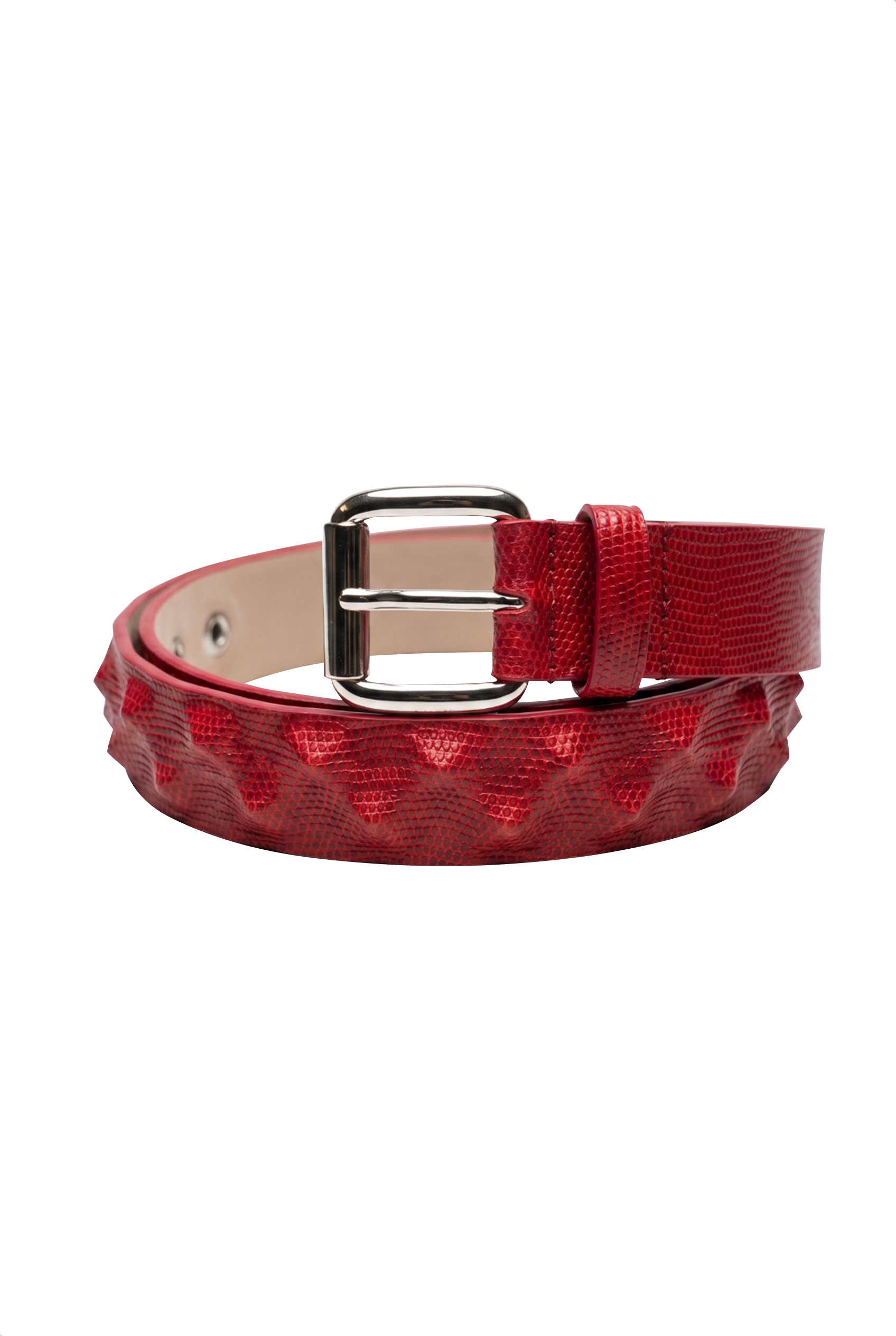 Cintura lucertola rossa borchie a due file alternate