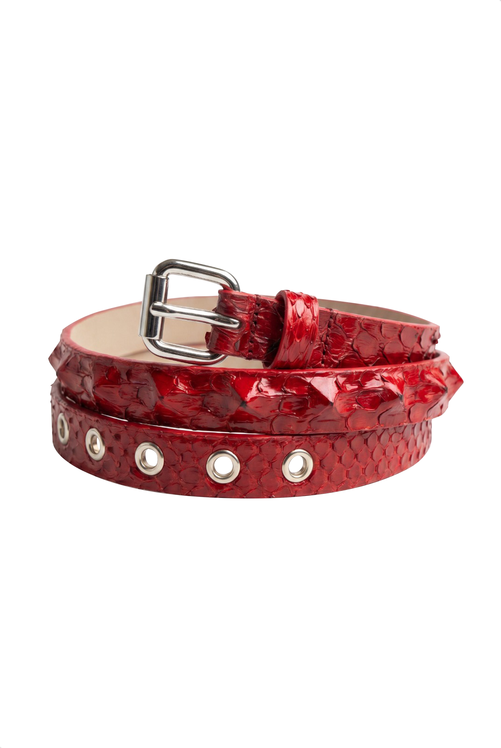 Cintura pitone rosso lucido borchie 1 fila alternata taglia 95