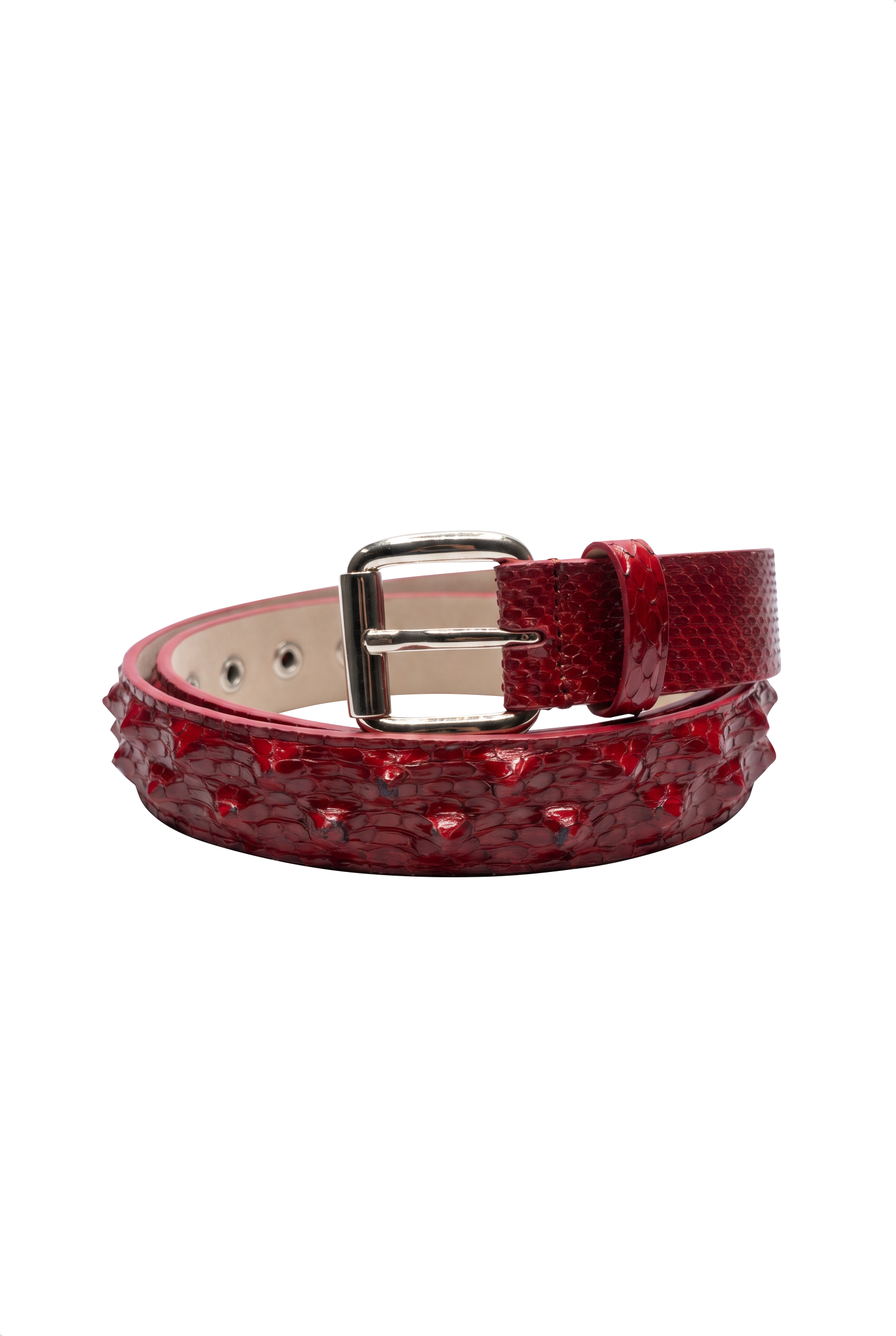 Cintura pitone rosso lucido borchie a due file alternate taglia 95
