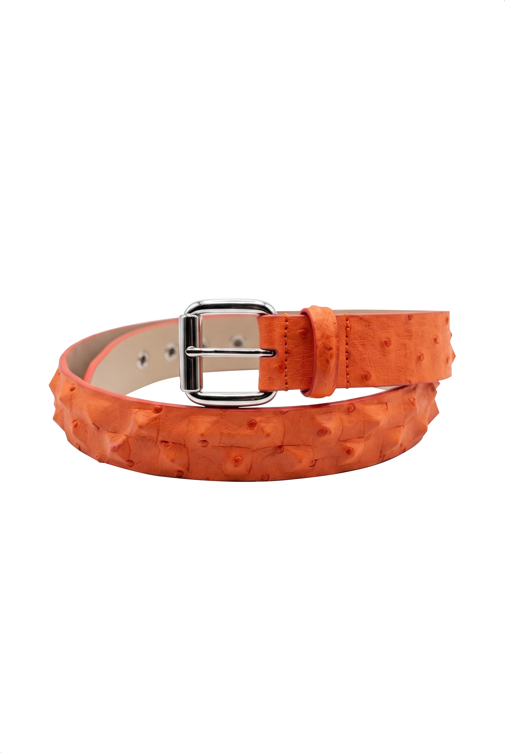 Cintura struzzo arancione borchie a due file alternate taglia 95